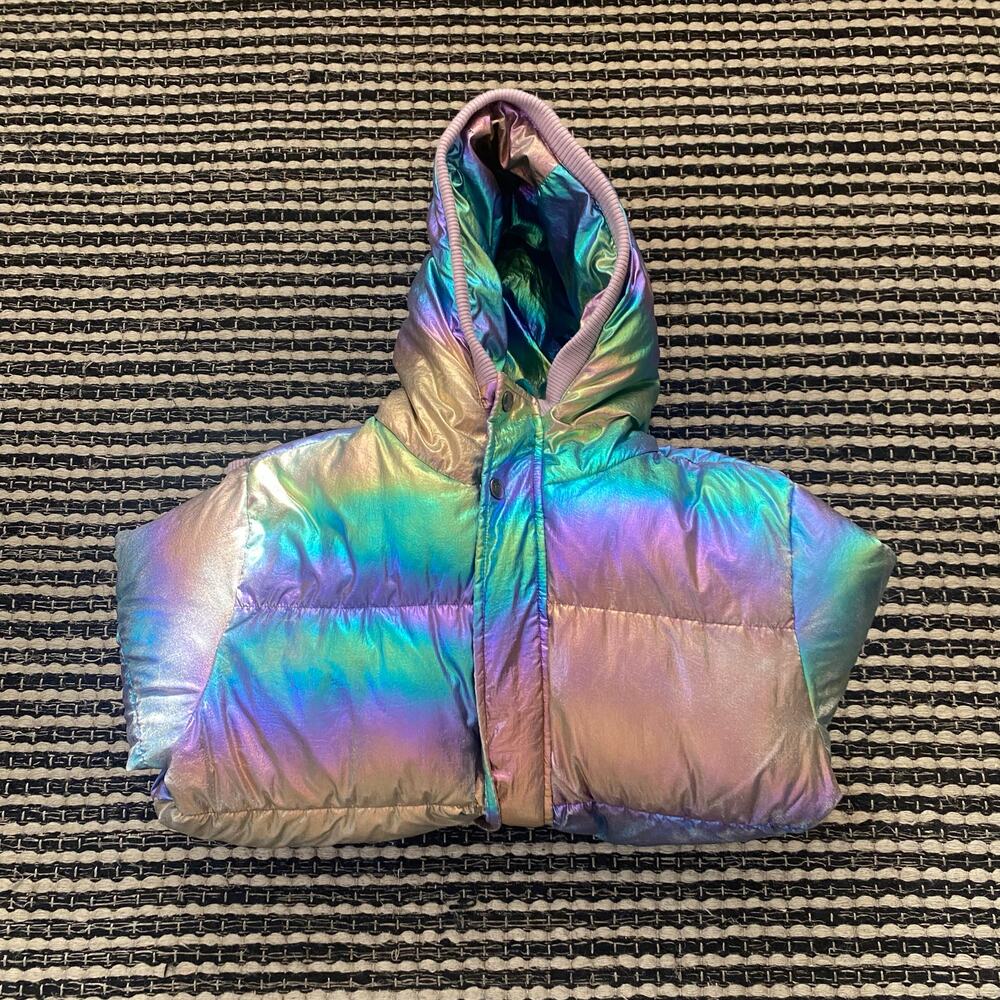 🌿Appaman Girl Metallic Multi Color Rainbow Puffy Full Zip Snap Winter Jacket 14